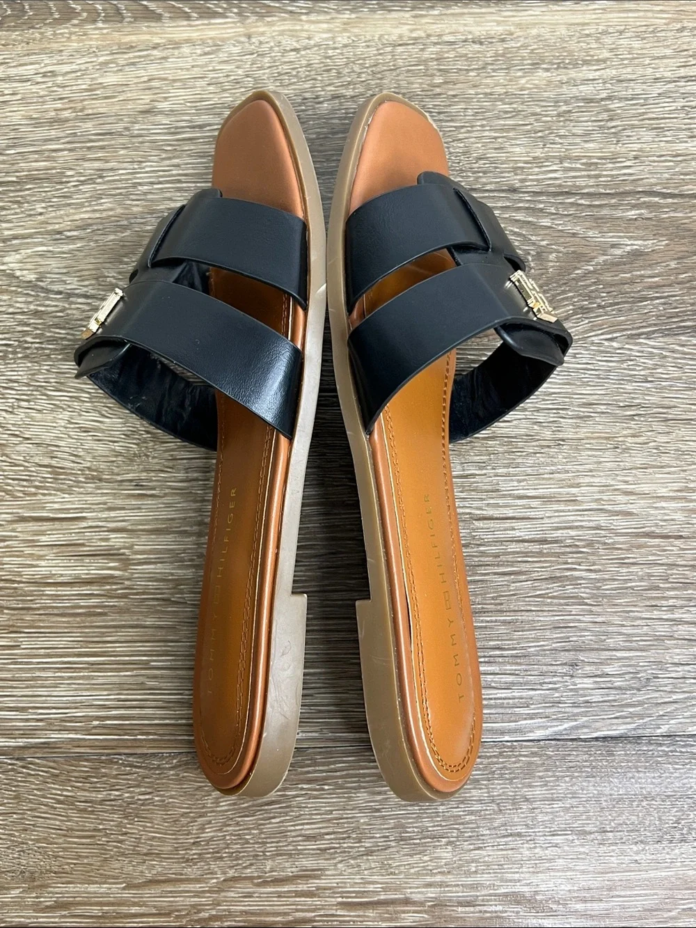 Tommy Hilfiger Twpixee Black Double Strap Slide Sandals Size 7M